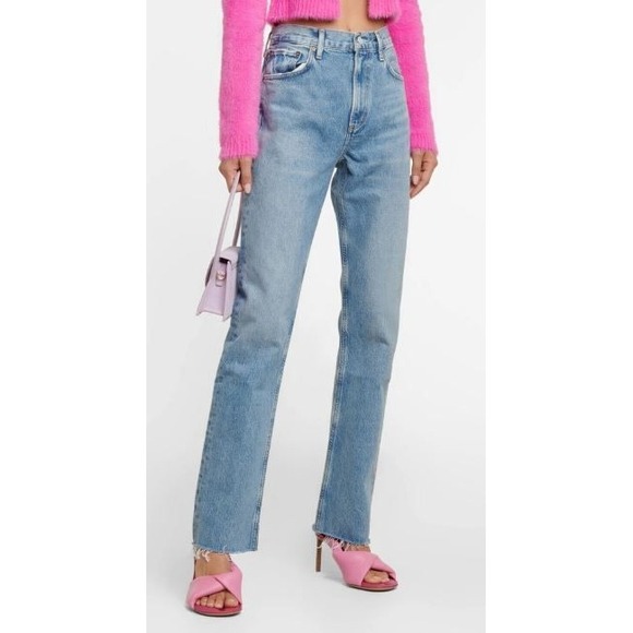 Agolde Denim - AGOLDE Cherie High Rise Straight Leg Jeans Light Wash Raw Hem Women's 26